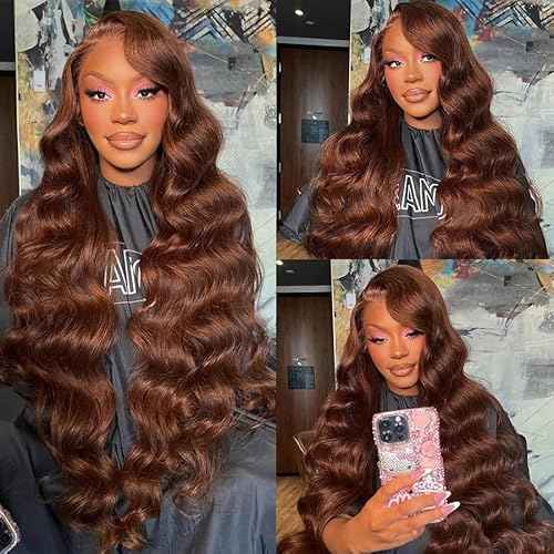 13x6 Chocolate Brown Lace Front Wig Human Hair HD Transparent Body Wave Lace Front Wigs Human Hair Pre Plucked 200% Density Glueless Frontal Brown Wig Human Hair 28 Inch
