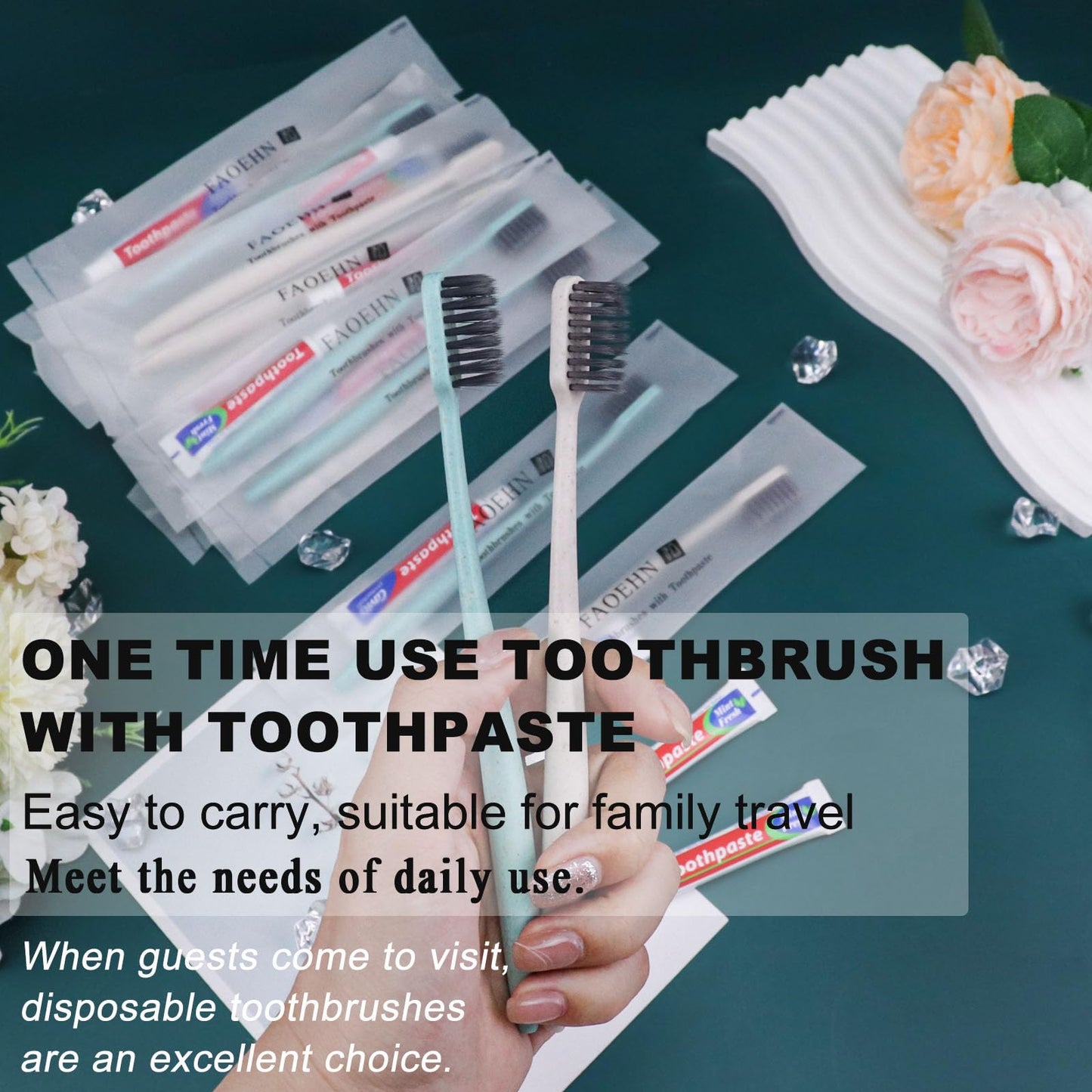 100Pcs Disposable Toothbrushes with Toothpaste,2 Color Toothbrush in bulk with 10g Toothpaste Individually Wrapped Disposable Travel Toothbrushes Kit for Homeless,Airbnb,Hotel,Charity(Green+Apricot)