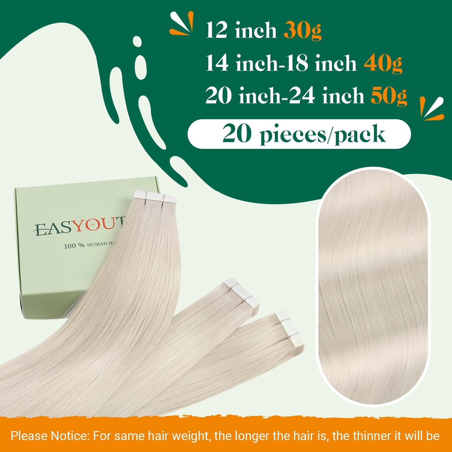 Easyouth Blonde Tape in Hair Extensions Human Hair 24 inch Human Hair Tape in Extensions Ice Blonde Tape in Extensions Real Human Hair Blonde Real Human Hair Tape in Extensions Long 50g 20pcs