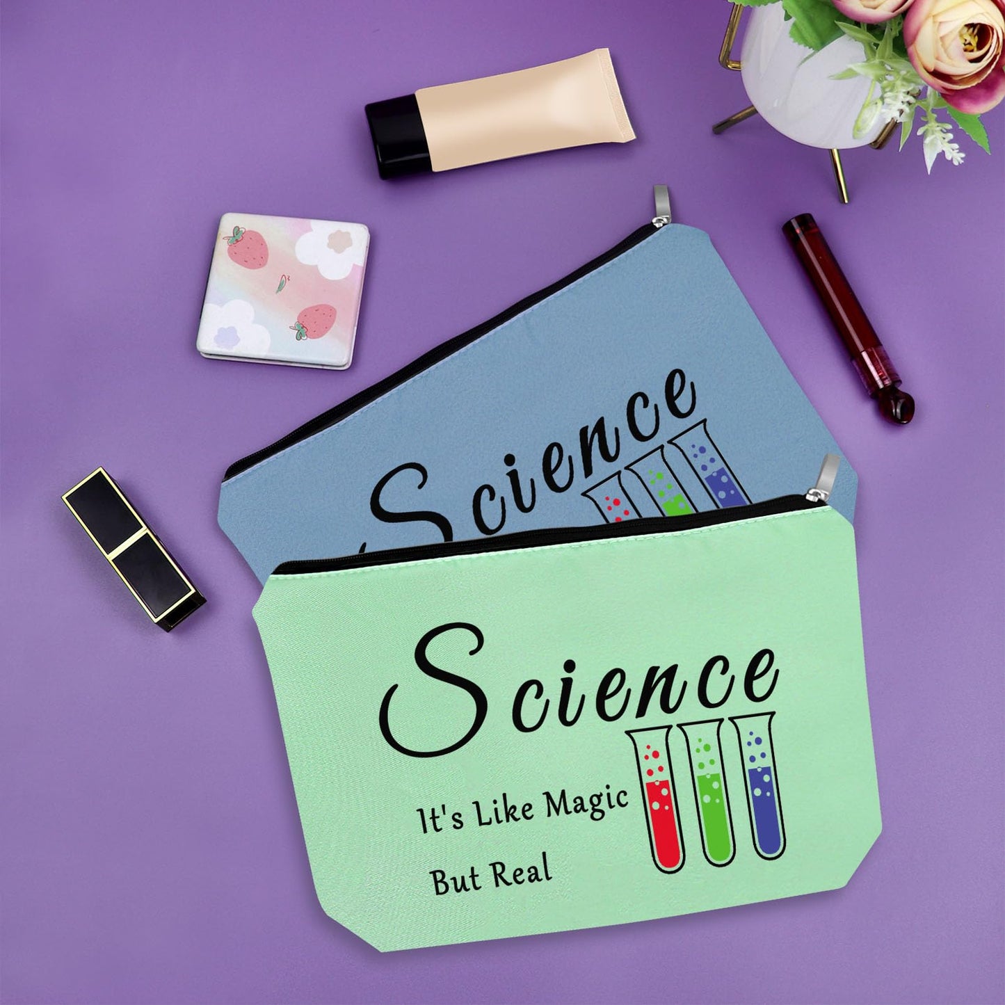 Sazuwu 2PCS Science Gifts for Women Makeup Bag Science Teacher Gifts for Adults Data Scientist Funny Gift Cosmetic Bag Science Lover Christmas Gifts Birthday Graduation Gift Travel Pouch