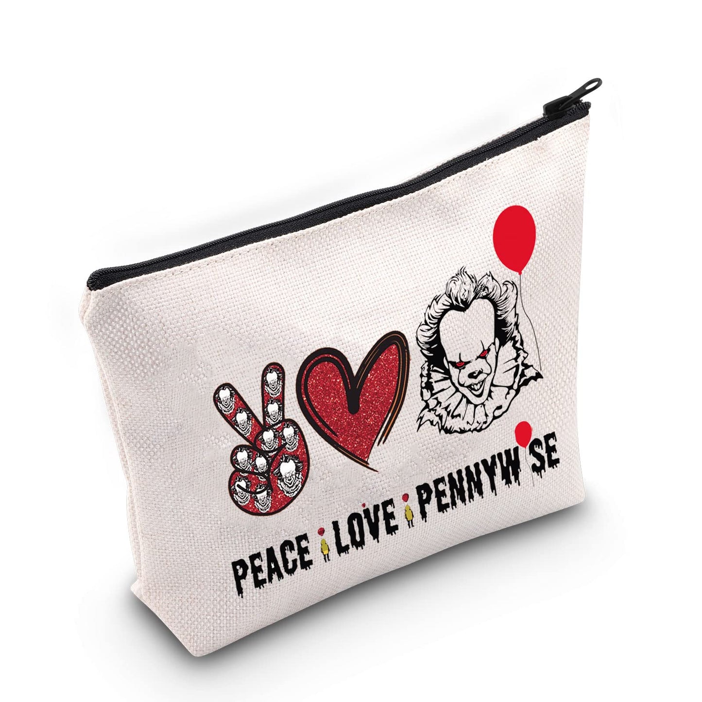 LEVLO Clowns Cosmetic Make Up Bag Movie Fans Gift Peace Love Movie Makeup Zipper Pouch Bag Horror Movie Gift(Peace Pennywise)