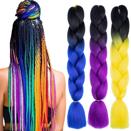 Ombre Braiding Hair Extensions for Women 3 Packs/24 Inch Braiding Hair Fiber Crochet Hair for Box Braids Senegal Twist Hair Extensions(24" (Pack of 3),c53)