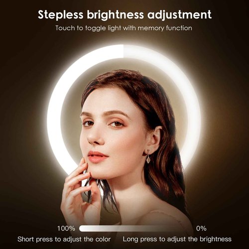 MNIENT Wall Mounted Lighted Makeup Mirror, 8" Rechargeable Double-Sided Light up Magnifying Mirror 1x/10x, 3 Colors Led Vanity Mirror with Lights, Touch Dimmable 360° Rotation Foldable
