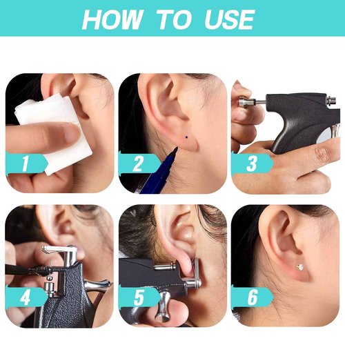 EOKOW Ear Piercing Kit Professional Reusable Self Peircings Gun Tools With Silver Earrings Set Stainless Steel Studs For All Body Lip Nose Salon Home Use
