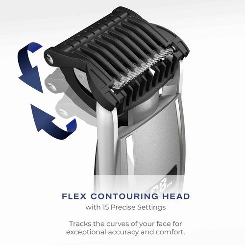 ConairMAN Beard Trimmer for Men, for Face and Mustache, Wet/Dry Beard and Stubble Trimmer, Flex Contouring Head with 15 Precise Settings and Premium