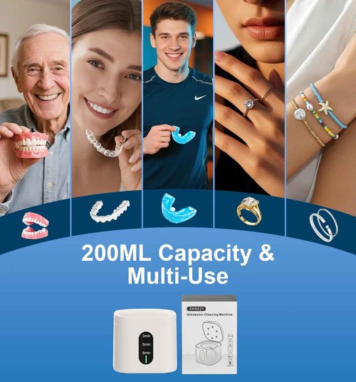 2025 Ultrasonic Retainer Cleaner Machine, 45kHz Retainer Cleaner with Digital Timer & 3 Modes, 200ML Large Capacity Ultrasonic Cleaner for Dentures, Night Guards, Braces, Aligner, Jewelry and More