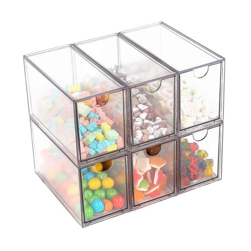 WUHUME Desk Organizer with Drawers, Stackable Plastic Storage Drawers for Makeup or Desk Organization, Cabinets for Office Dressing Countertop Bathroom Bedroom (6 Packs)