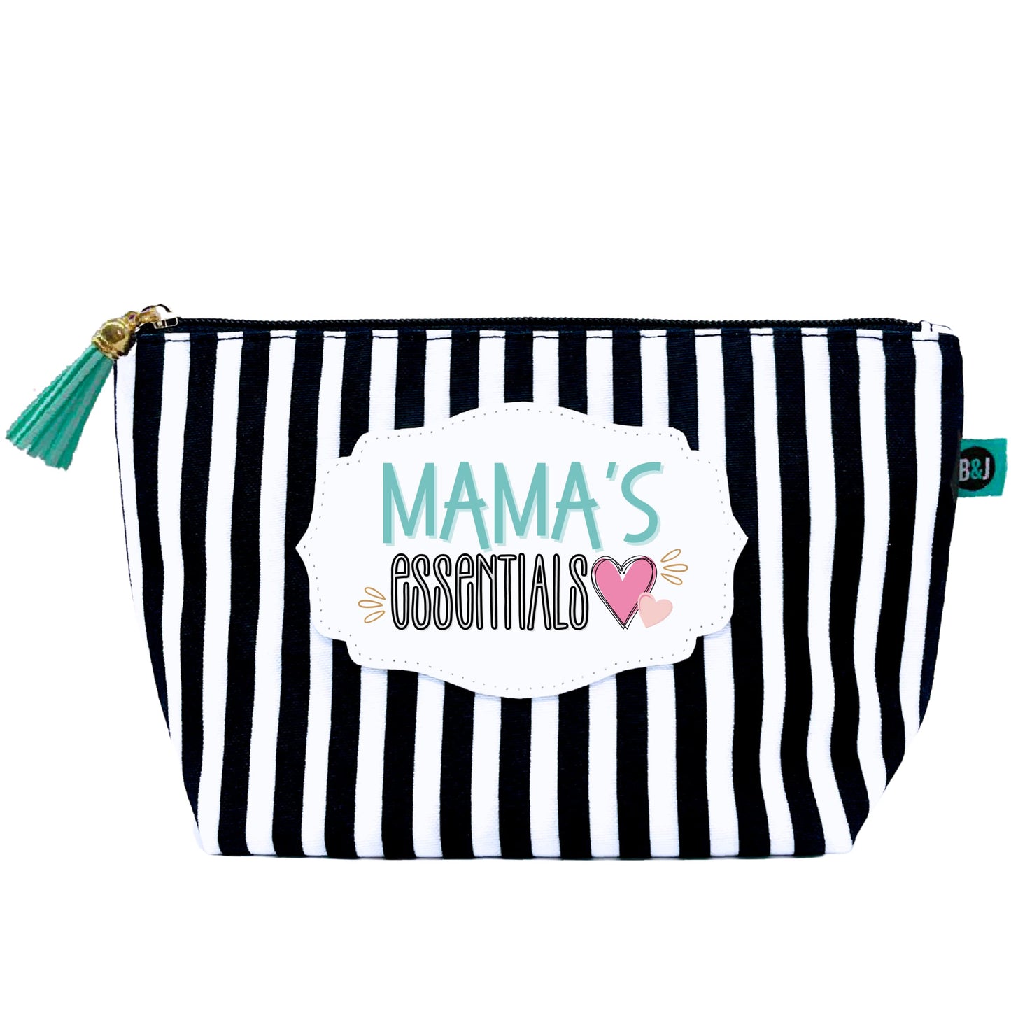 Brooke & Jess Designs Mama's Essentials Pouch Gifts for Women Striped Makeup Bags Cosmetic Bag Travel Toiletry Makeup Pouch Pencil Bag with Zipper Best Mama Mommy Mother Birthday Just Because Gifts