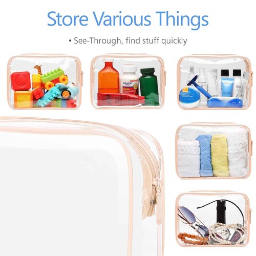 PACKISM TSA Approved Toiletry Bag - 4 Pack Upgrade Color-Edged Clear Makeup Bag, Clear Toiletry Bag For Traveling Fits Various Storage Needs, Pink