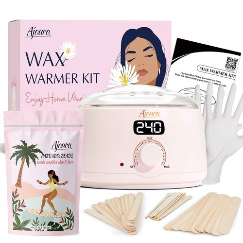 Ajoura 1lb Refill Wax Beans for Hair Removal Kit + Ajoura Digital Wax Warmer, 10 minutes Quick-Heat Hair Removal Kit with Precision Temp. Control