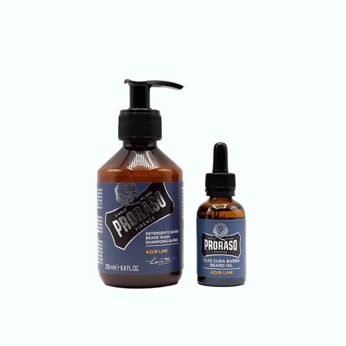 Proraso Beard Care Kit for Men, Beard Wash & Oil with Azure Lime to Tame, Cleanse & Detangle Full, Thick and Coarse Beards, Azure Lime