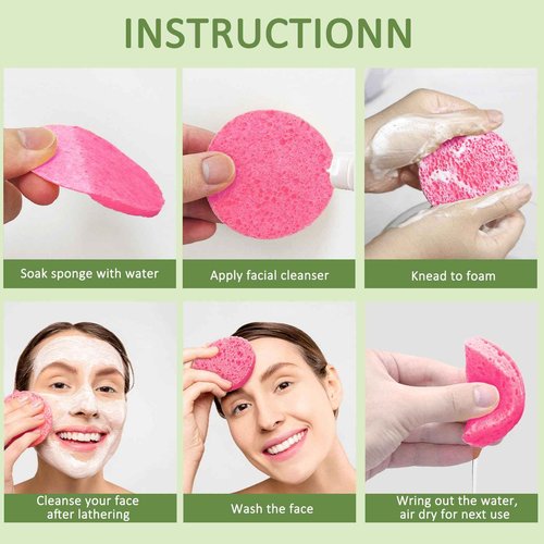 Beieverluck 300 Count Compressed Facial Sponges for Cleansing Natural Cellulose Disposable Face Sponge Spa Sponge for Face Cleansing Exfoliating Makeup or Mask Removal, Pink