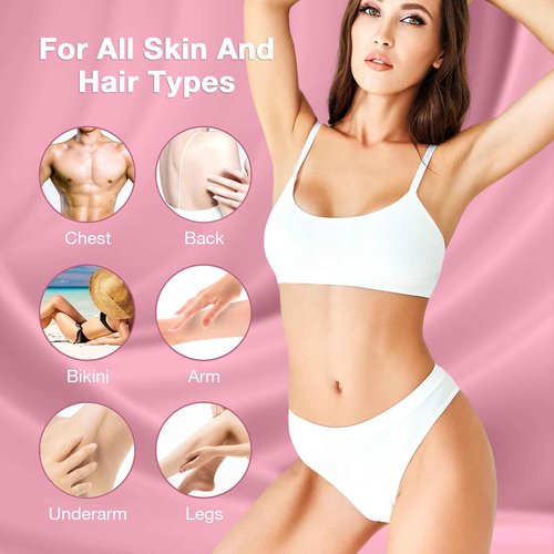 Vuteehy Roll on Wax Kit, Roll on Waxing Kit for Women, Waxing Kit at Home, Wax Roller Kit for All Skin Types Body Hair Removal, Sensitive Skin, Unisex, with 2 Soft Cartridges & 50 Pcs Strips