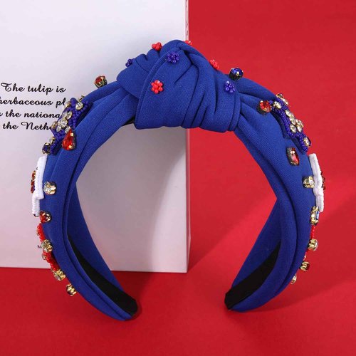mokkia American Flag Rhinestone Knotted Headbands - Patriotic Accessories for Women, Red White and Blue Top Knot Party Favors (American Star 7)