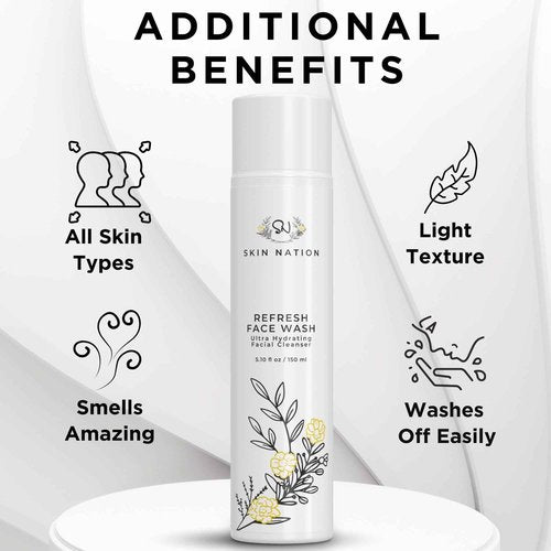 Skin Nation Hydrating Gentle Face Wash with Organic Aloe and Chamomile for Dry, Oily and Sensitive Skin, Paraben Free and Sulfate Free, 5.1 Fl Oz, Made in USA