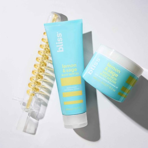 Bliss Seriously Smooth Lemon & Sage Duo: Body Butter Body Scrub | Exfoliate & Hydrate Skincare Set for Soft, Radiant Skin