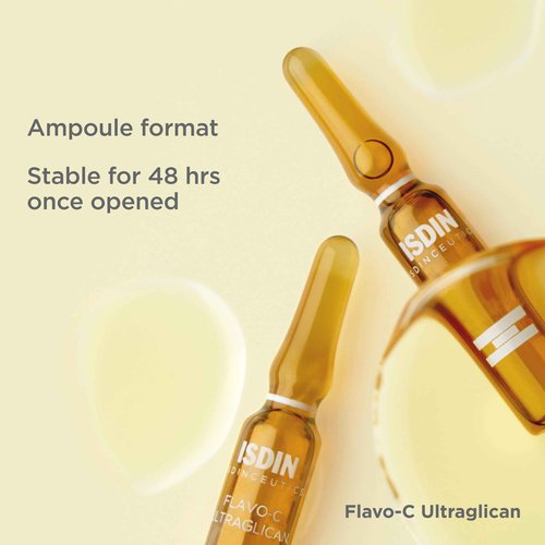 Isdinceutics Flavo-C Ultraglican Vitamin C and Hyaluronic Acid Brightening and Antioxidant Day Serum for Face - 10 ampoules, 0.06 FL OZ x 10