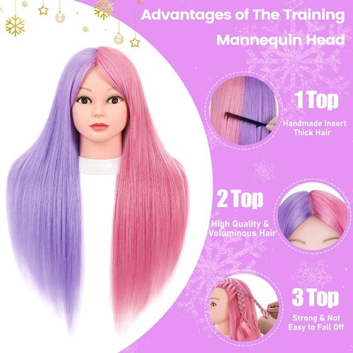 MYSWEETY Mannequin Head with Hair, Doll Head for Hair Styling, 26" Manikin head with 70% Real Human Hair Cosmetology Makeup Hairdressing Training Head with Clamp Holder and Tools