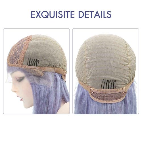 Lace Front Bob Wigs Human Hair Colored Straight Hair Lace Closure Wigs 150% Density Natural Pre Plucked Hairline with Baby Hair Bleached Knots 14 Inch (Violet)