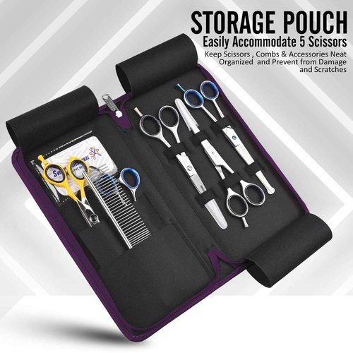 Shears Professional Leather 5 Scissor & Shear Storage Case for Hairstylist - Hairdresser -Scissor Holder Perfect for home-saloon use (Purple)