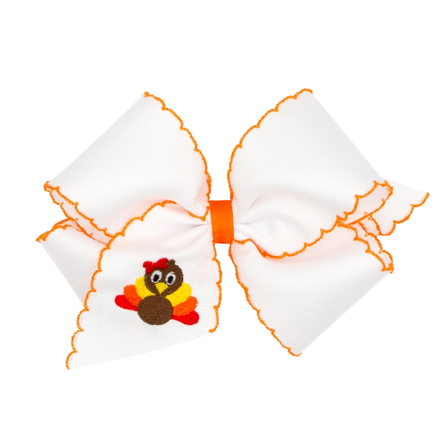 Wee Ones Girls Grosgrain Hair Bow with Moonstitch Edges and Turkey Embroidery, Turkey, King