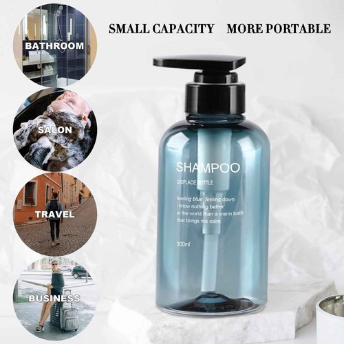 3pcs Refillable Shampoo and Conditioner Bottles, 16.9oz/500ml Shampoo Conditioner Body Wash Dispenser for Hotel Bathroom, 3pcs Plastic Shampoo Bottles with Pump (Blue)