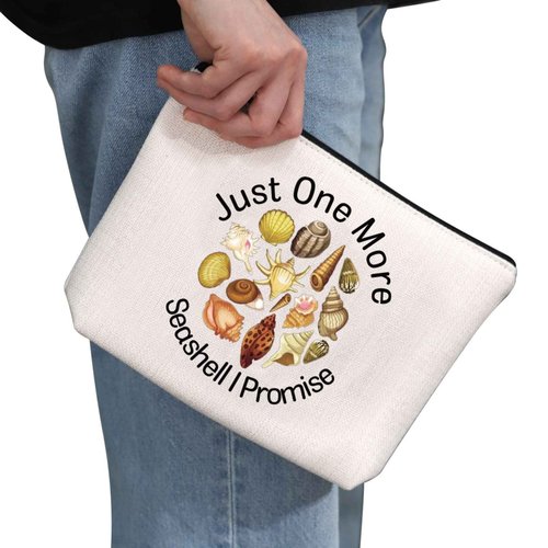 G2TUP Just One More Seashell I Promise Makeup Bag - Shelling Beach Cosmetic Bag for Seashells Lover and Beach Lover (White)