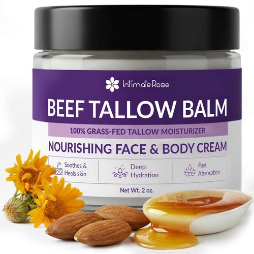 Intimate Rose Beef Tallow Balm for Skin & Face Care - Tallow and Honey Balm for Sensitive Skin, Eczema - 100% Grass-Fed Beef Tallow Face Moisturizer, Natural Formula