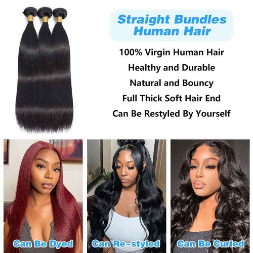 Straight Bundles Human Hair Brazilian Virgin Human Hair Bundles 12 12 12 Inch 100% Unprocessed Straight Hair Double Weft Deals Human Hair Extensions Natural Black