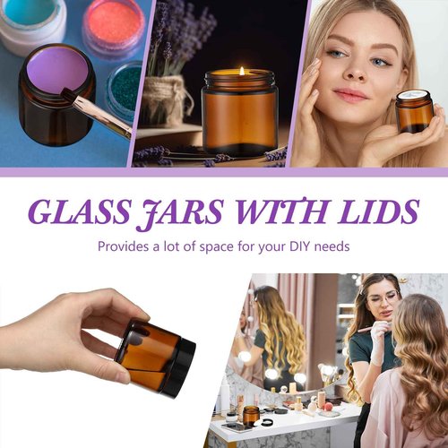 Kymqlyw Classic Amber Glass Jars with Black Lids, 12 Pcs 4 oz, Leakproof, Round, Airtight, Cosmetic Jars for Candle Making, Storing Lotions, Spice Powder, Liquid Sample, Makeup