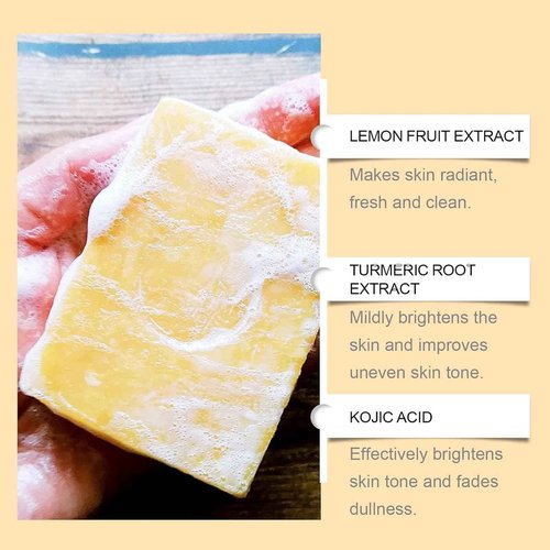 Lemon Turmeric Kojic Soap, Turmeric and Kojic Soap Bar, Jabon De Curcuma, Honey Glow Skin Soap for Face and Body, Deep Cleansing Moisturizing
