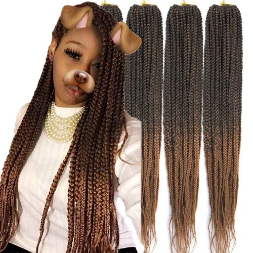 Mayloss 6 Packs/Lot (14/18/24/30) inch 1cm 20 Strands/Pack Thin 3X Box Braid Crochet Hair Extensionin Diameter 3X Synthetic Braid Hair Extensions Crochet Braids Hair Color(30Inch T1B/27)