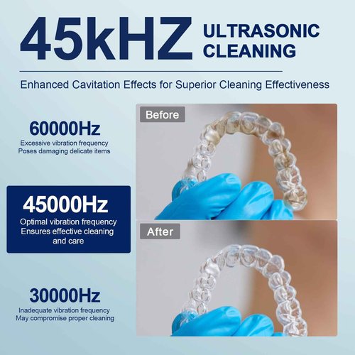 Upgraded Ultrasonic Retainer Cleaner, 45kHz Retainer Cleaner Machine for Denture Cleaner, Retainer Cleaner, Mouth Guard Cleaner, Night Guard Cleaner, Denture Cleaner with 200ML Dental Cleaning Pod