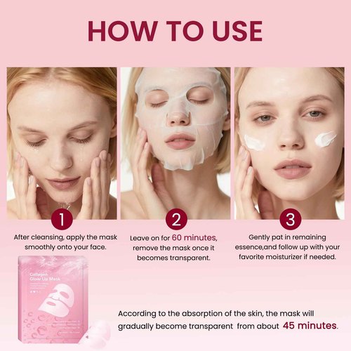 baioribe Qu𝖆𝖘𝖎Bio-Collagen Face Mask Overnight, Hydrating Korean Sheet Mask, Collagen Glow Up Firm Skin Deep Hydrating Masks for Pore Minimization - Glow like Glass Skin (2 Box (8 Pcs))