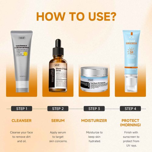 VGO Vitamin C Serum for Face, Vit C Anti Aging Serum with Hyaluronic Acid & Vitamina E, Deep Hydration Facial Care for All Skin Types, 1.01oz / 30ml