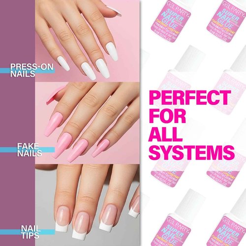 GELPARTY Brush-On Nail Glue 8ml – Easy Application Nail Adhesive for Press-On Nails, Tips & Extensions – Long-Lasting, Water-Resistant, Precision Brush
