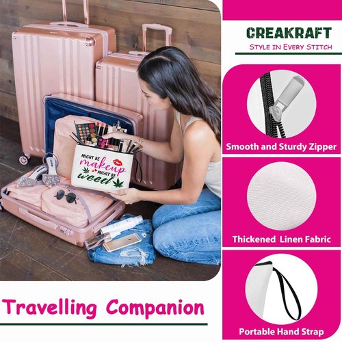 Creakraft Funny Green Leaf Makeup Bag Humor Leaves Travel Cosmetic Pouch Gifts for Women Friends BFF Girls Toiletry Make Up Bag Fun Present Birthday Graduation Christmas