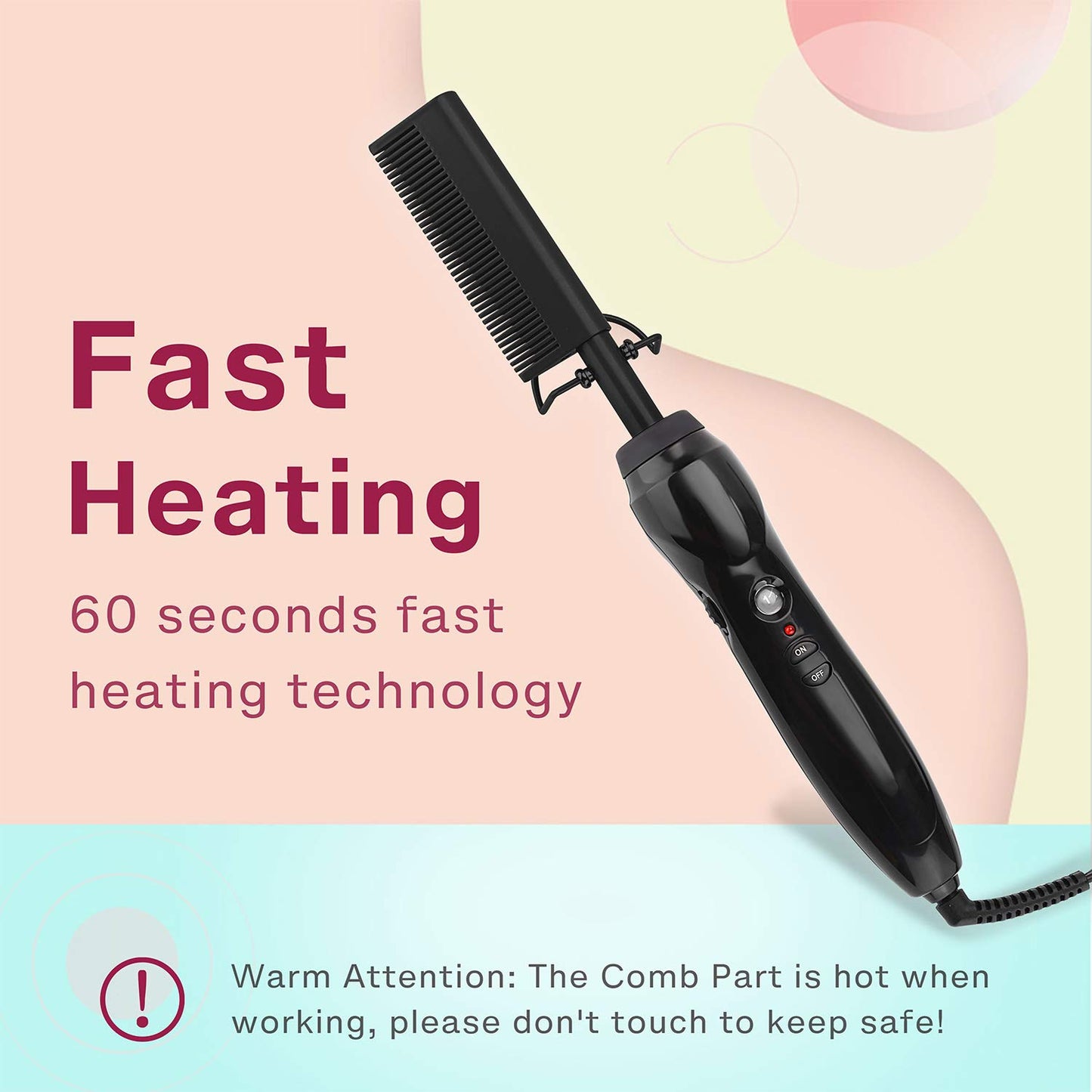 Homfu Electric Hot Comb Hair Straightener Brush Ceramic Curler Pressing Comb Flat IronCurling Designed Hair Straighteneing Brush for Natural Black,Anti-Scald Wig Beard Straightener Press Comb