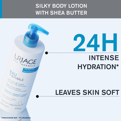 URIAGE Silky Body Lotion with Shea Butter & Hyaluronic Acid | 24H Hydration, Smoothing Effect, Moisturizer, Paraben-Free, 500 mL / 17 oz