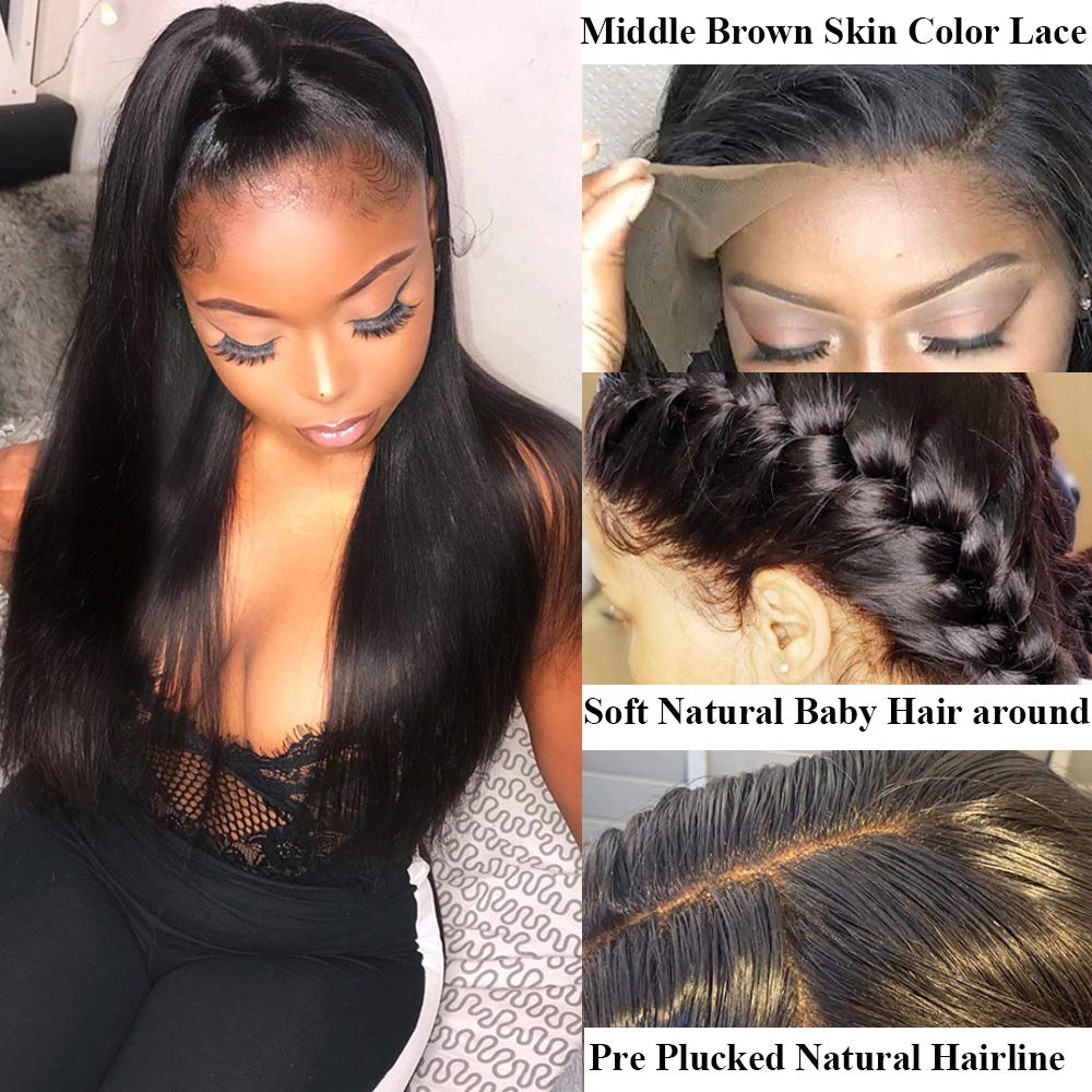 QTHAIR 14A Grade Brazilian Straight Human Hair Bundles With HD Lace Frontal(16 18 20+16in) 13x4 Ear to Ear Lace Frontal 100% Unprocessed Virgin Human Hair Natural Color