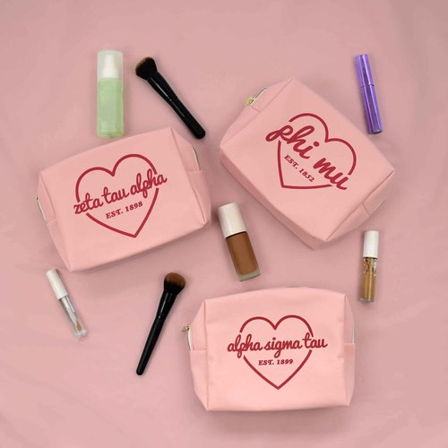 Sorority Shop Alpha Chi Omega Makeup Bag - Multi-Purpose PU Leather, Water-Resistant Makeup travel bag with Licensed Design and Zipper Closure, Perfect Alpha Chi Omega Sorority Gifts for Women