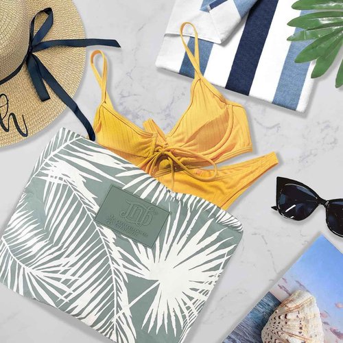 JNB Tyvek Palm Leaves Design Beach Clutch, Wet Dry Bag for Makeup, Waterproof