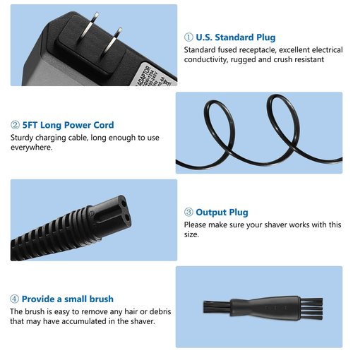 FNKTQL 12V Charger for Braun Shaver 9 8 7 6 5 3 1 XT5 Series, Power Cord for Braun S3 S6 S7 S8 S5 S9 S1 Electric Razor 3040s 340s 9385cc 370 720 760cc 790cc 720s-4 7865cc 9090cc 9330s 5018s (5Ft)