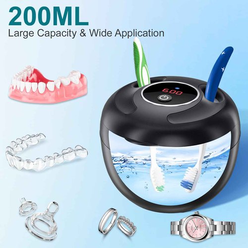 Hossili Ultrasonic Retainer Cleaner Machine, 200ML Ultrasonic Cleaning Pod with 4 Modes, Digital Timer for Denture Cleaner, Aligners, Mouth Guards, Braces, Jewelry & Toothbrush Heads