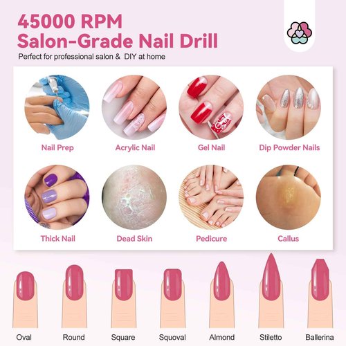 SAVILAND Electric Nail Drill Professional : 45000 RPM Pro Electric Nail File for Acrylic Nails Gel Polishing Removing, Portable Nail Drill for Manicure Pedicure, Nail Kit for Salon Nail Tech Must Have