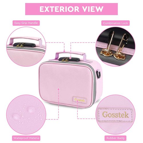 Gosstek PU Leather Storage Bag with 10 PCS Accessories, Portble Organizers Locking Box Case and Great Gift for Women, Childproof Storage Container Box 9 X 6 X 4 Inches (Pink)