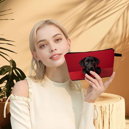 MoCaliduccious Black Labrador Makeup Bag for Women Travel Cosmetic Organizer Bag Teacher Appreciation Gifts Small Zipper Toiletry Bag Dog Gifts for Dog Lovers