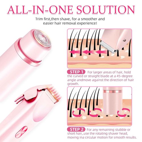 CAFSOB Bikini Trimmer for Women, 2 in 1 Electric Razors for Women, Dermave Bikini Shaver, IPX7 Waterproof & Easy Cleaning, Ceramic Blade, 120 Min Cordless Runtime, Ultra Low Silent (Pink).