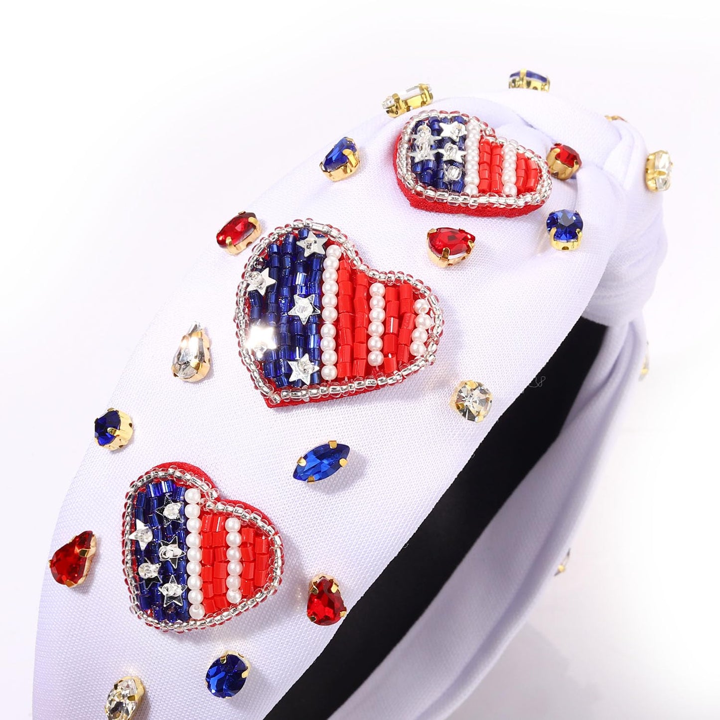 MOLOCH American Flag Headband 4th of July Headband Red White Blue USA Stars Heart Knotted Headband for Women Rhinestone Crystal Patriotic Hairband Party Hair Accessory Stars