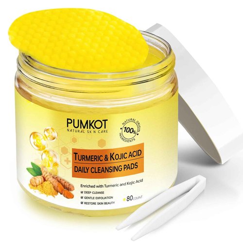 Pumkot Turmeric Kojic Acid Cleansing Pads, Turmeric Face Scrub Pads Enriched with Kojic Acid, 80PCS